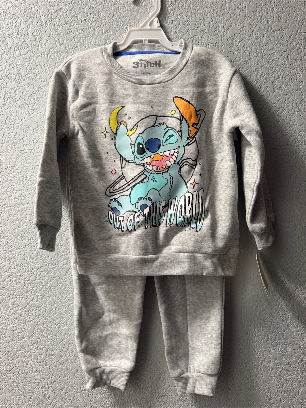 Folk Grey Kids Stitch 'Out of This World' Pajama Set with Blue Graphic